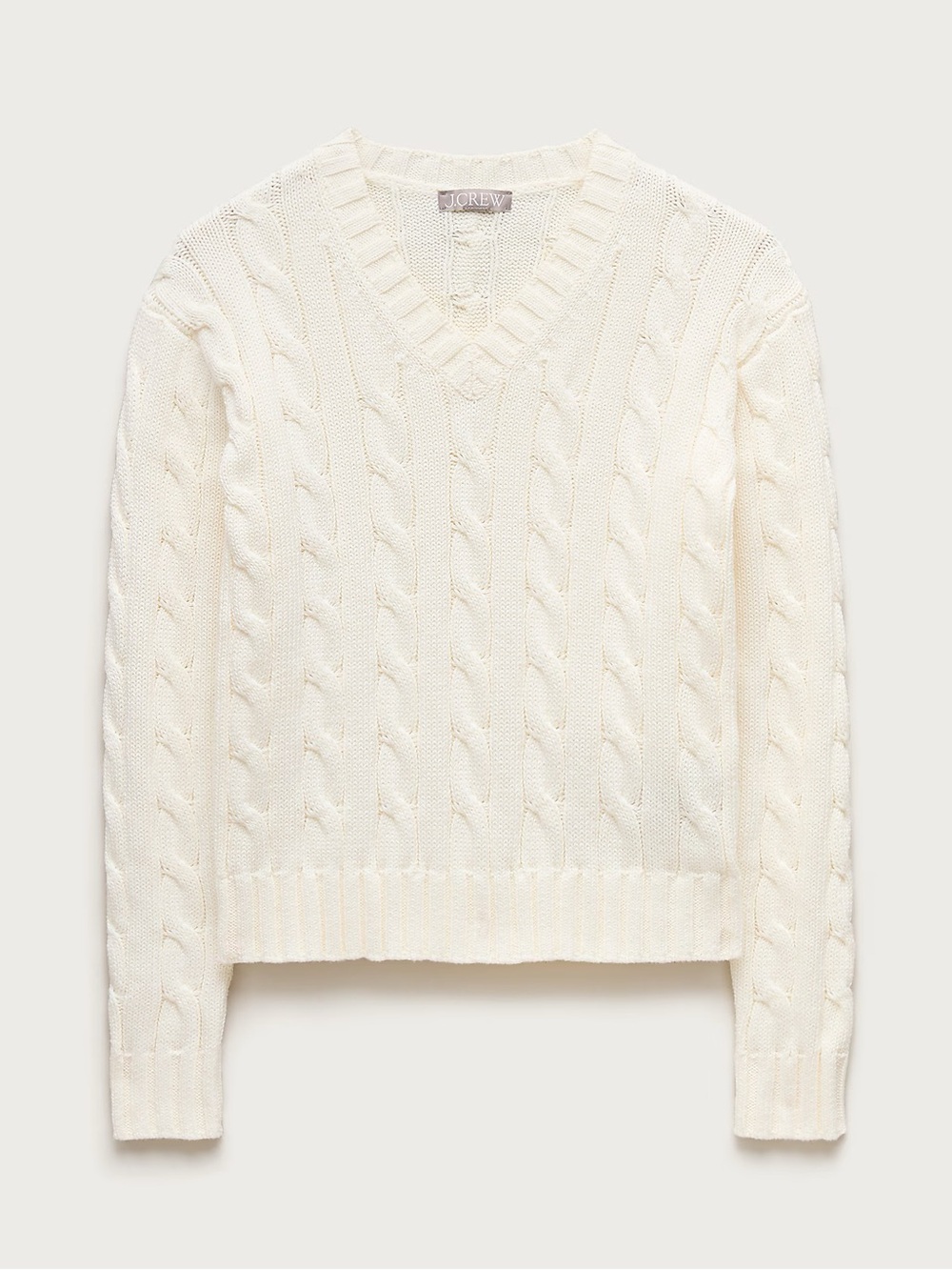 J. CREW Cable-knit high V-neck sweater in heritage cotton Ivory Size XS CR339